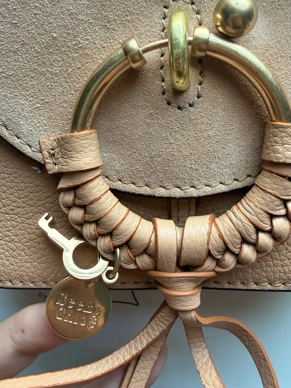 See By Chloe Blush Pink Suede & Leather Crossbody with Gold Ring